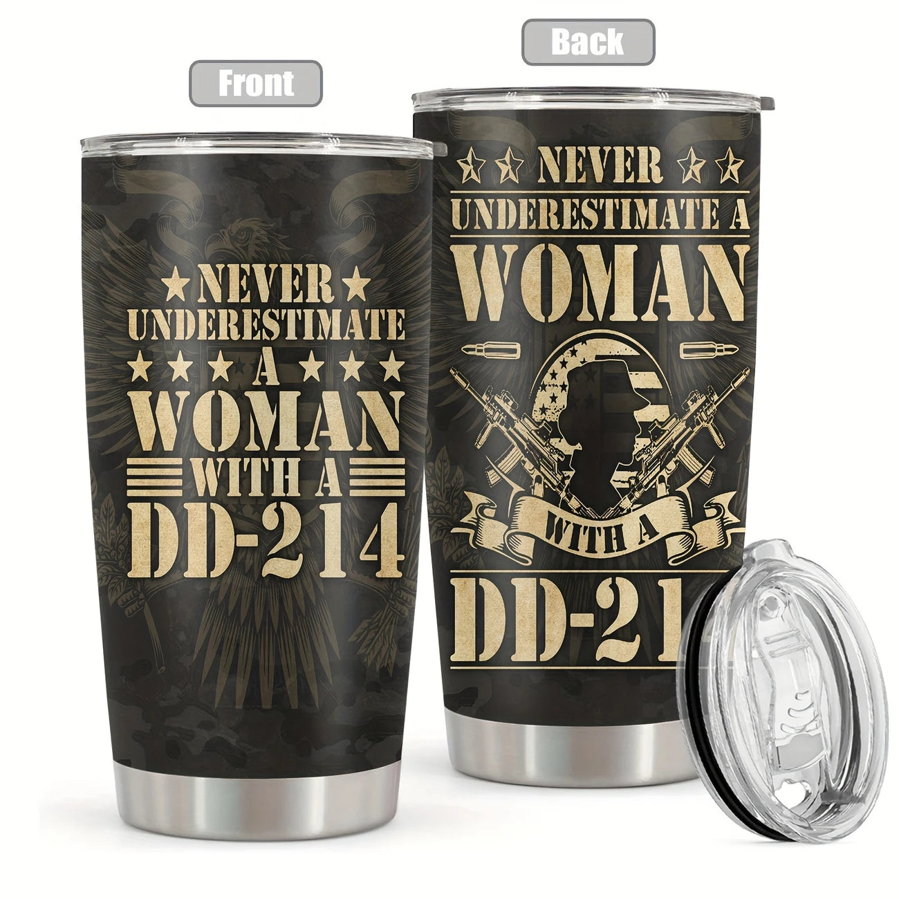 Never Underestimate A Woman With A DD214 Tumbler image 0