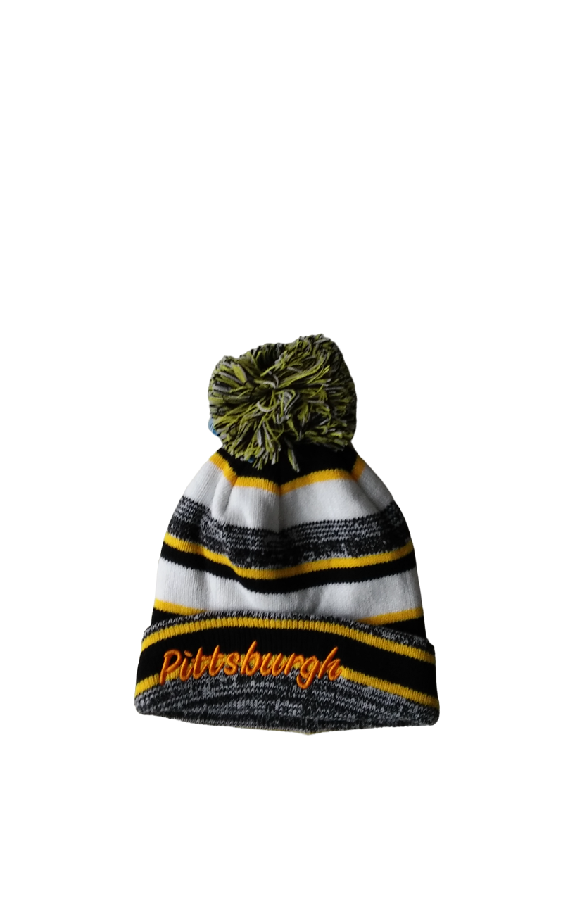Pittsburgh Black And Gold Pom Pom Knit Hat image 0