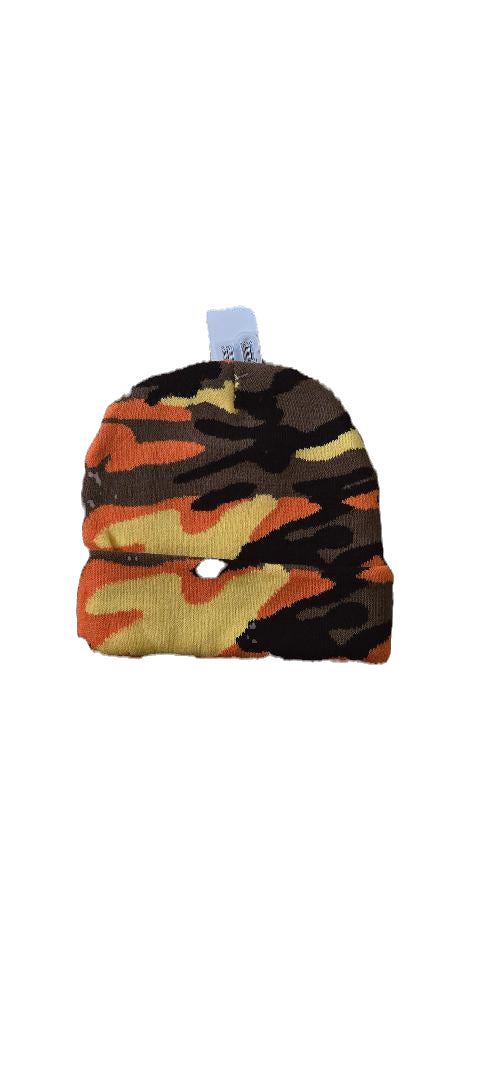 Orange Brown Yellow Camouflage Cuffed Knit Hat image 0