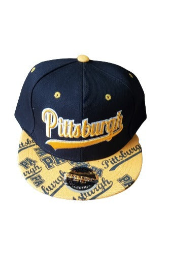 Pittsburgh Script Snap Back Flat Bill Hat image 0