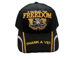 Black cap with 'Freedom' and 'Thank a Vet' text on white.