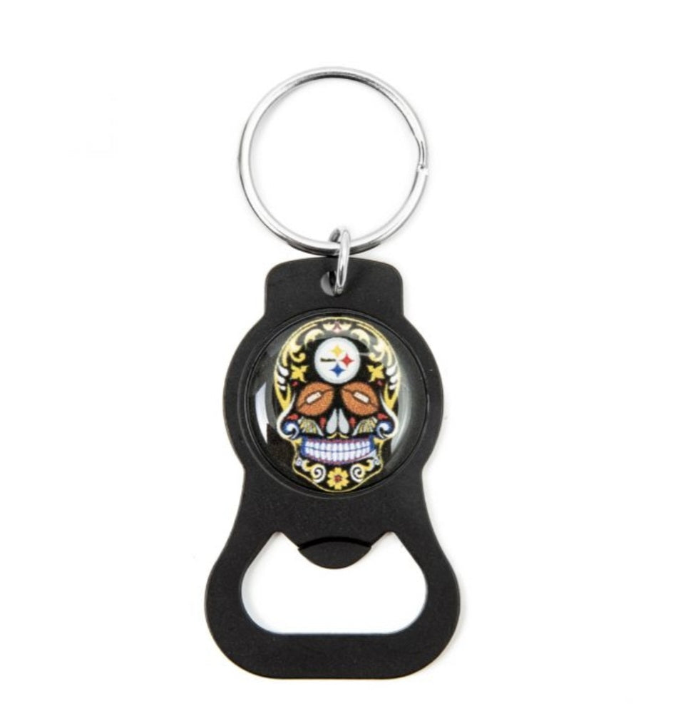 Pittsburgh Steelers Skull Bottle Opener Keychain image