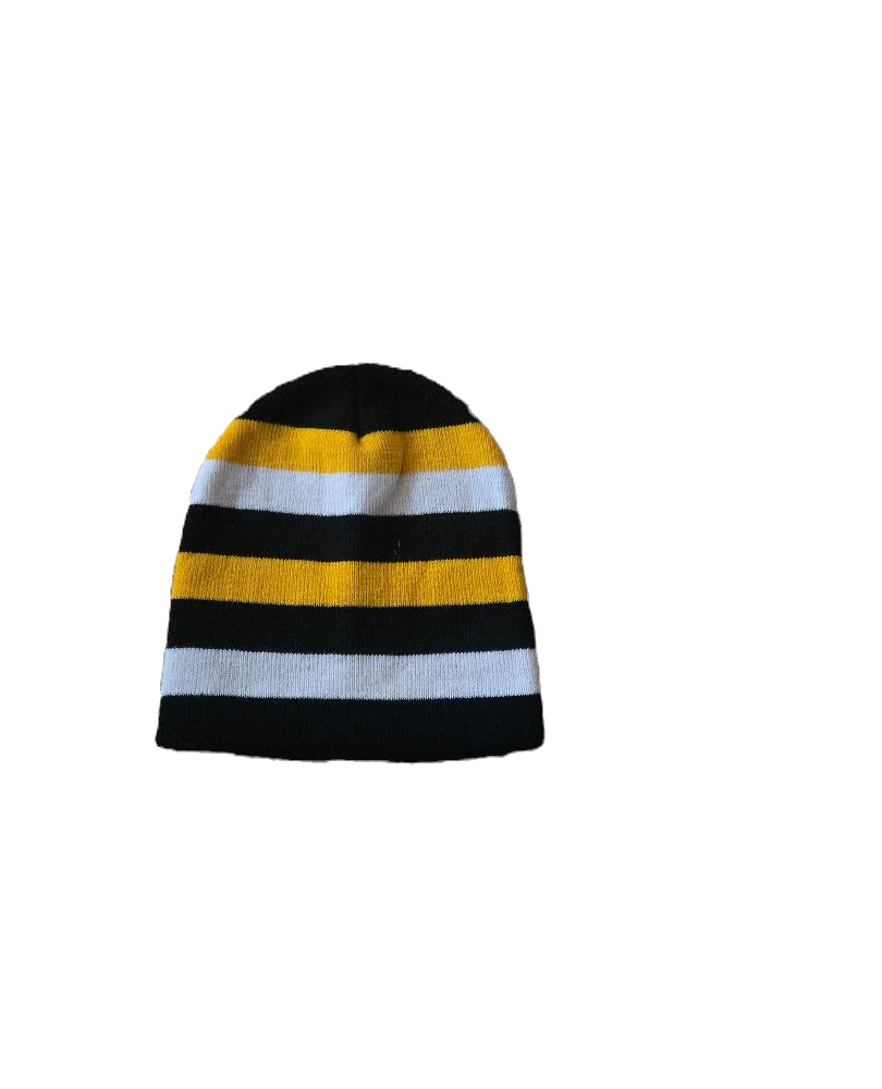 Black Gold White Striped Knit Hat image 0