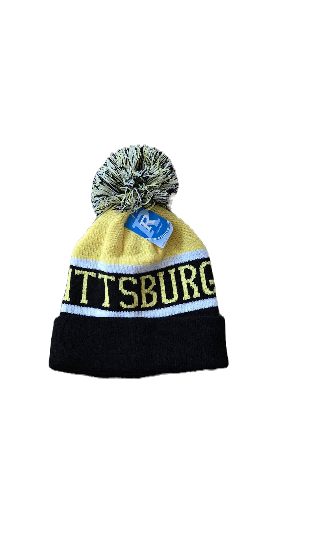 Pittsburgh Knit Hat With Pom Pom Wide Black Cuffed image 0
