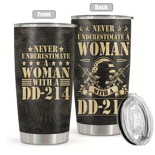 Never Underestimate A Woman With A DD214 Tumbler image 0