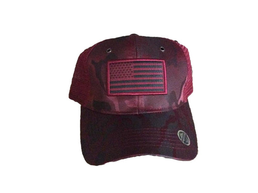 USA Flag Burgundy Camouflage Tactical Hat image 0