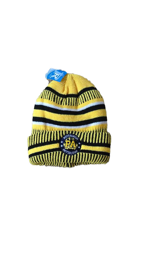 Pittsburgh PA Gold Black Striped Cuffed Knit Hat image 0