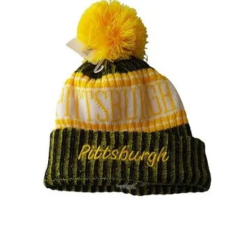 Pittsburgh Fleece Lined Knit Hat With Yellow Pom Pom image 0