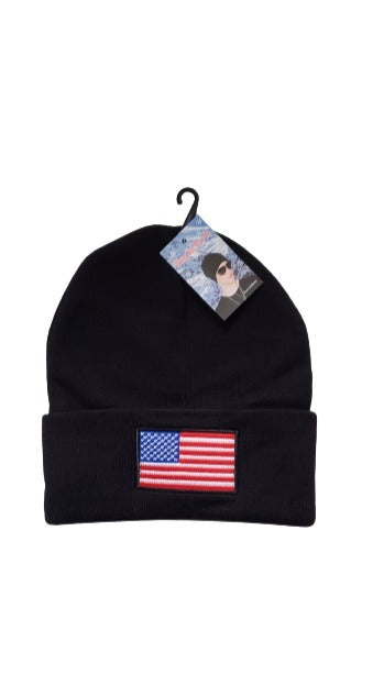 Flag Toboggan Knit Hat Black image 