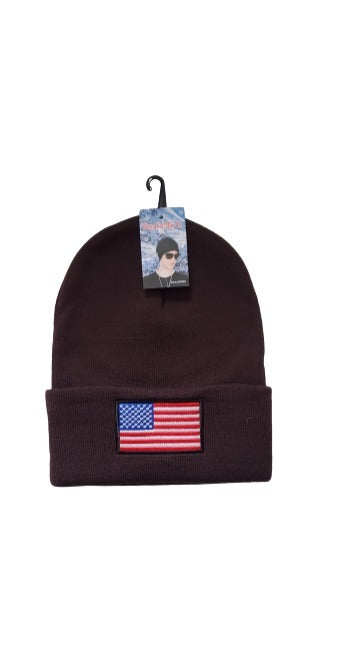 Flag Toboggan Knit Hat Brown image 