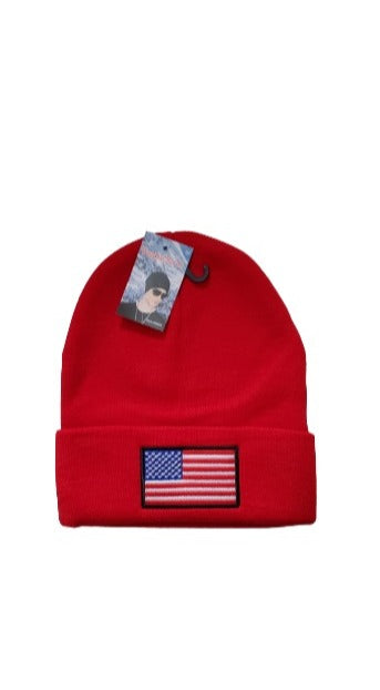 Flag Toboggan Knit Hat Red image 
