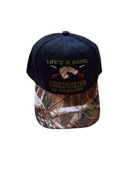Lifes a game, hunting is serious hat black camouflage image 