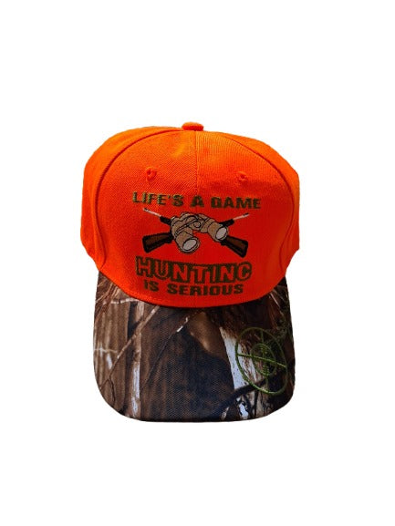 Lifes a game hunting is serious orange camouflage hat image 