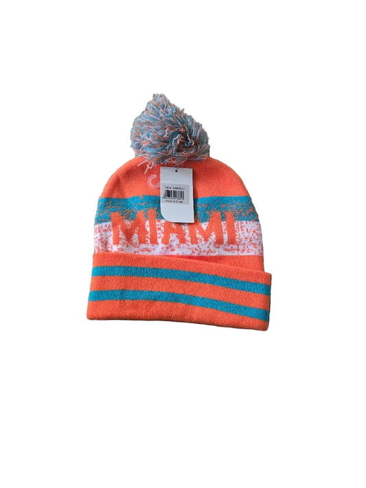 Orange and blue striped beanie with 'MIAMIt


