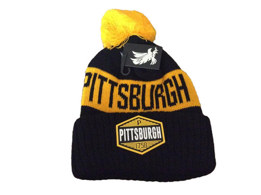 Pittsburgh 1758 Rubber Black Pom Pom Hat image 0