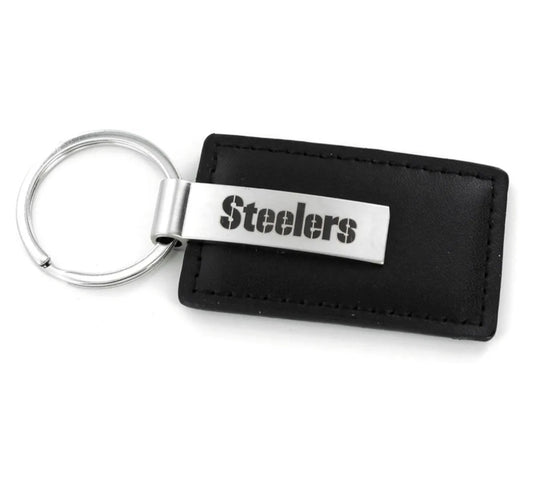 Pittsburgh Steelers Black Leather Key Ring image 