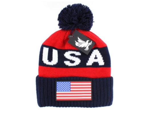 USA Knit Hat Red and Navy 