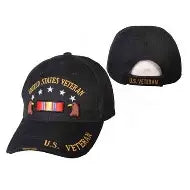 Black cap with U.S. Veteran text and flag design on a white background

