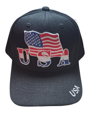 USA Flag Ball Cap Black