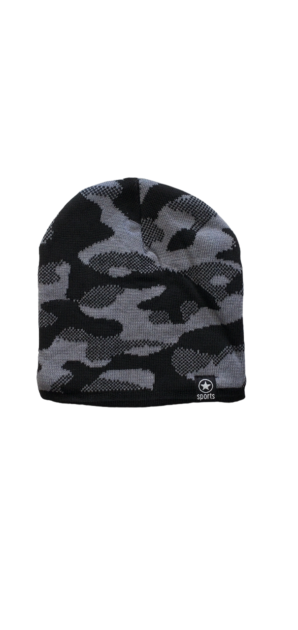 Camouflage Fleece Lined Beanie Black and Gray image 0