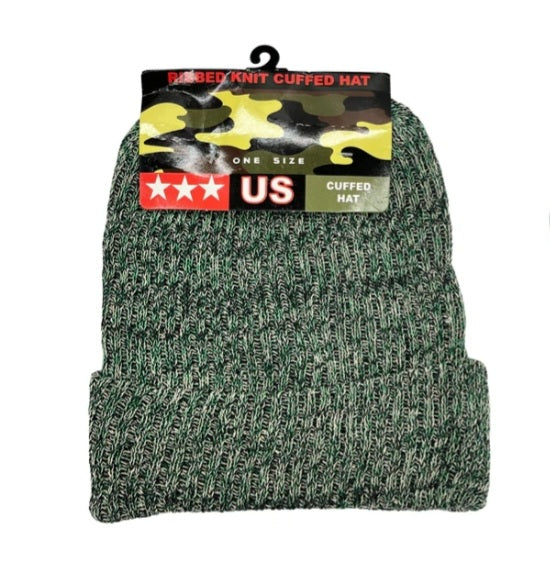 Camo Ribbed Knit Cuffed Beanie Hat image 0