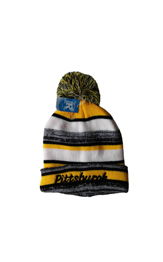 Pittsburgh Black Letter Pom Pom Tossel Knit Hat image 0