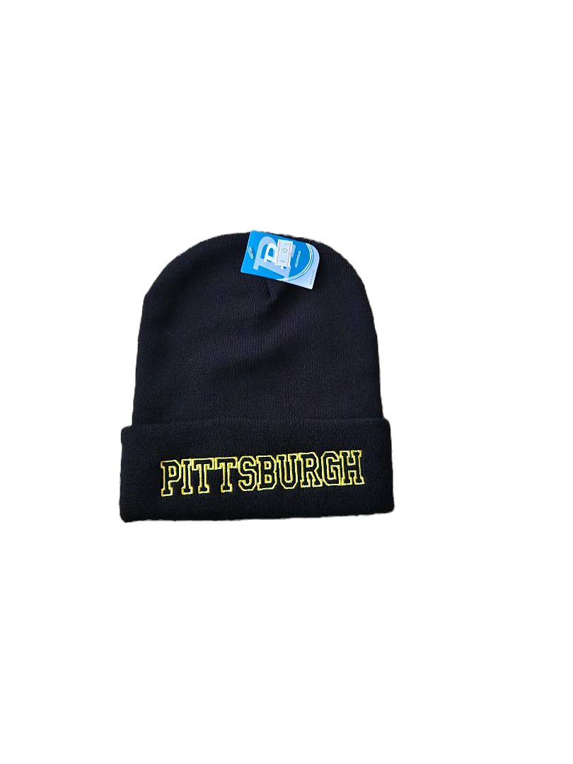 Pittsburgh Cuffed Black Knit Hat Gold Letter image 0