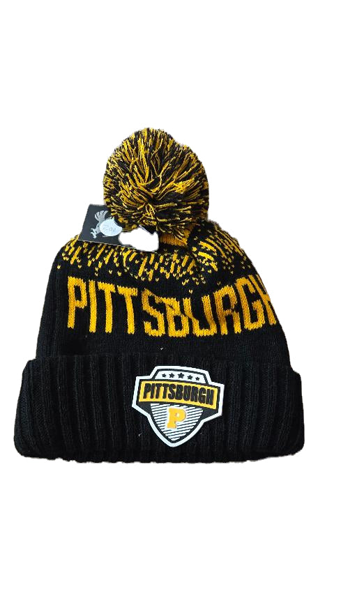 Pittsburgh Black Rubber P Tossel Cuffed Knit Hat image 0