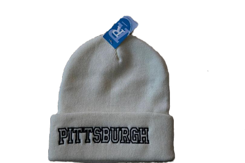 Pittsburgh Cuffed White Knit Hat Black Letter image 0