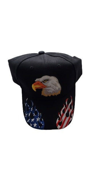 Black Eagle Head with Flag Flames Hat image 0