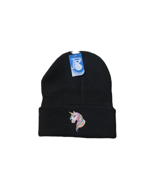 Unicorn Cuffed Black Knit Hat image 0