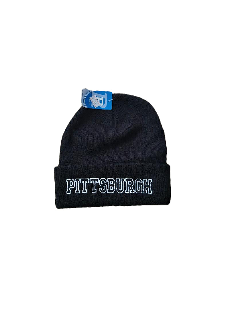 Pittsburgh Cuffed Black Knit Hat White Letter image 0
