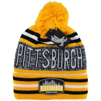 Pittsburgh Striped Gold Tossel Cuffed Knit Hat image 0